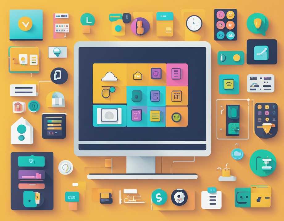 A computer screen displaying various interactive icons and buttons for human-machine interface